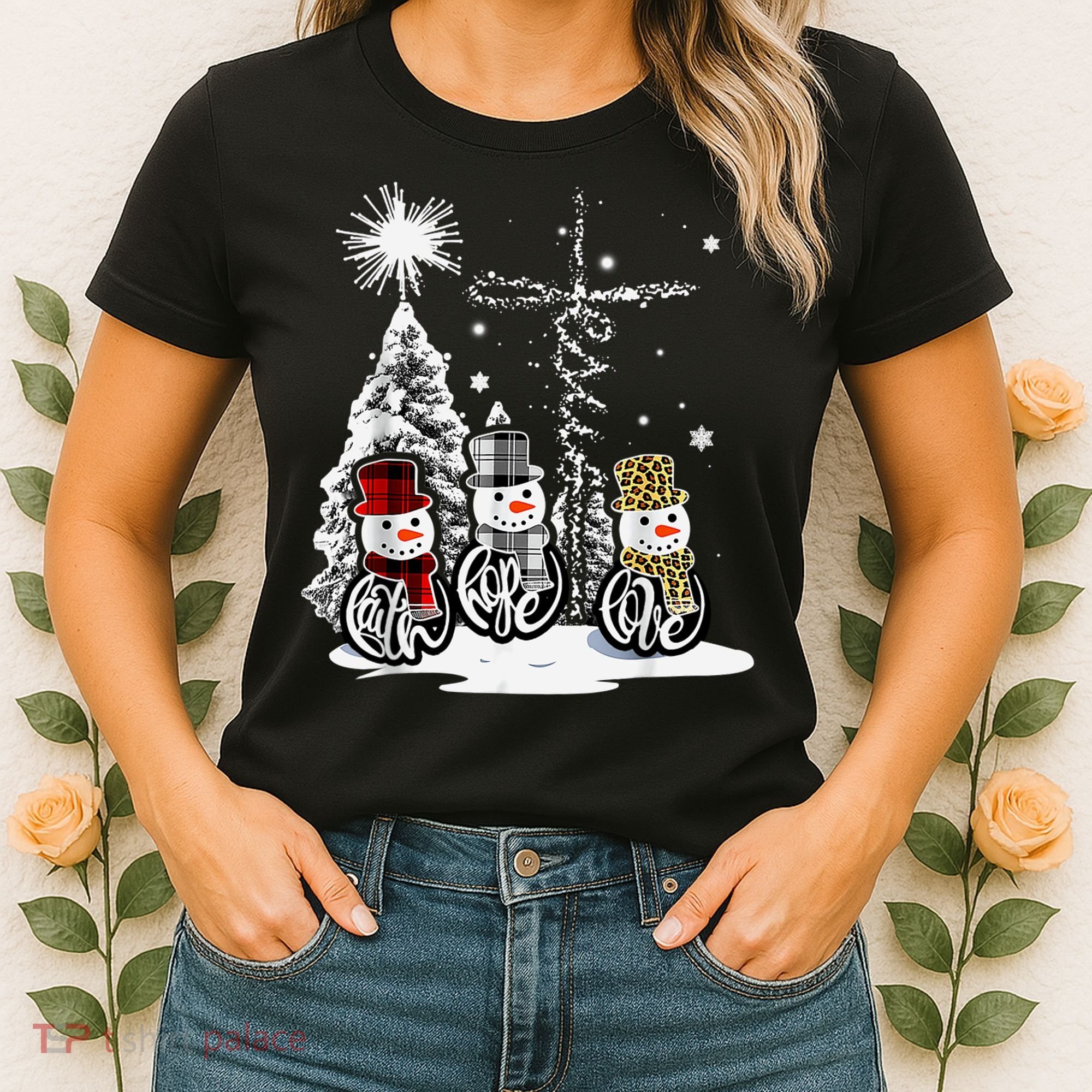 Faith Love Hope Cross Winter Snowman Women's T-Shirt