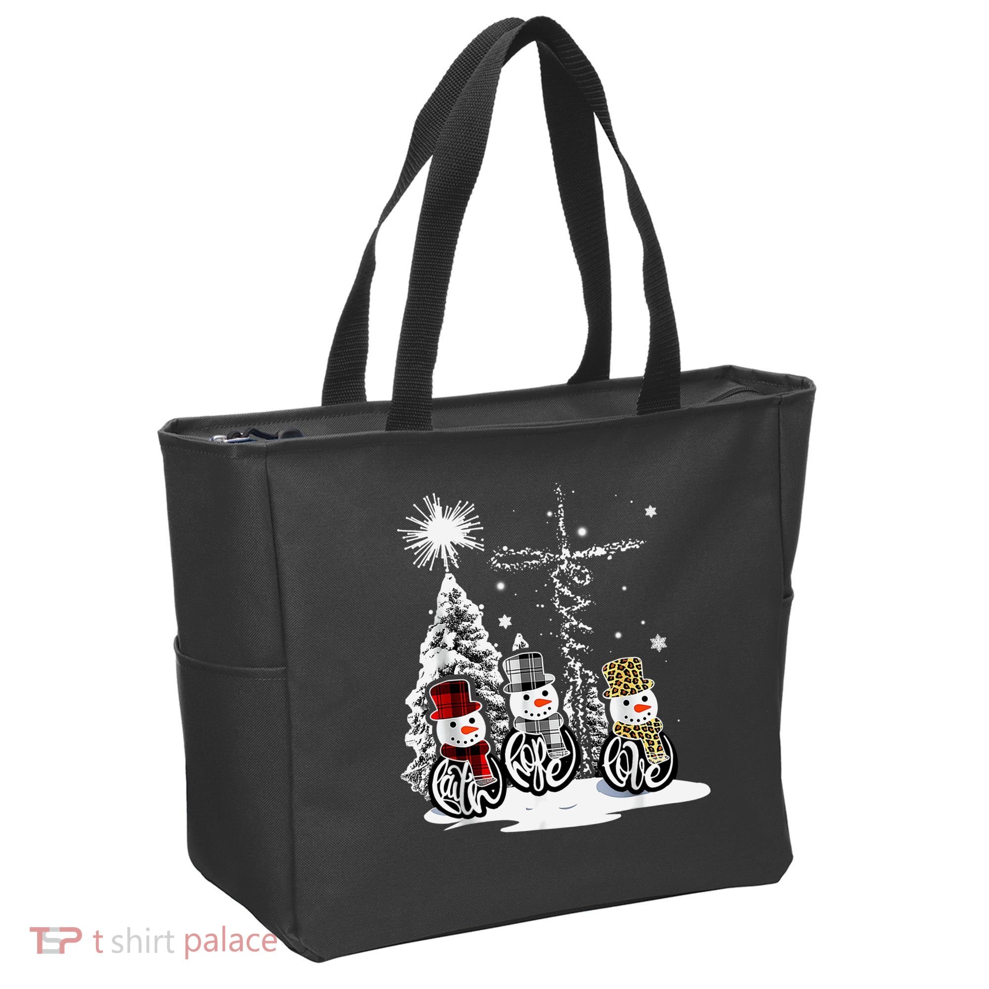 Faith Love Hope Cross Winter Snowman Tote Bag