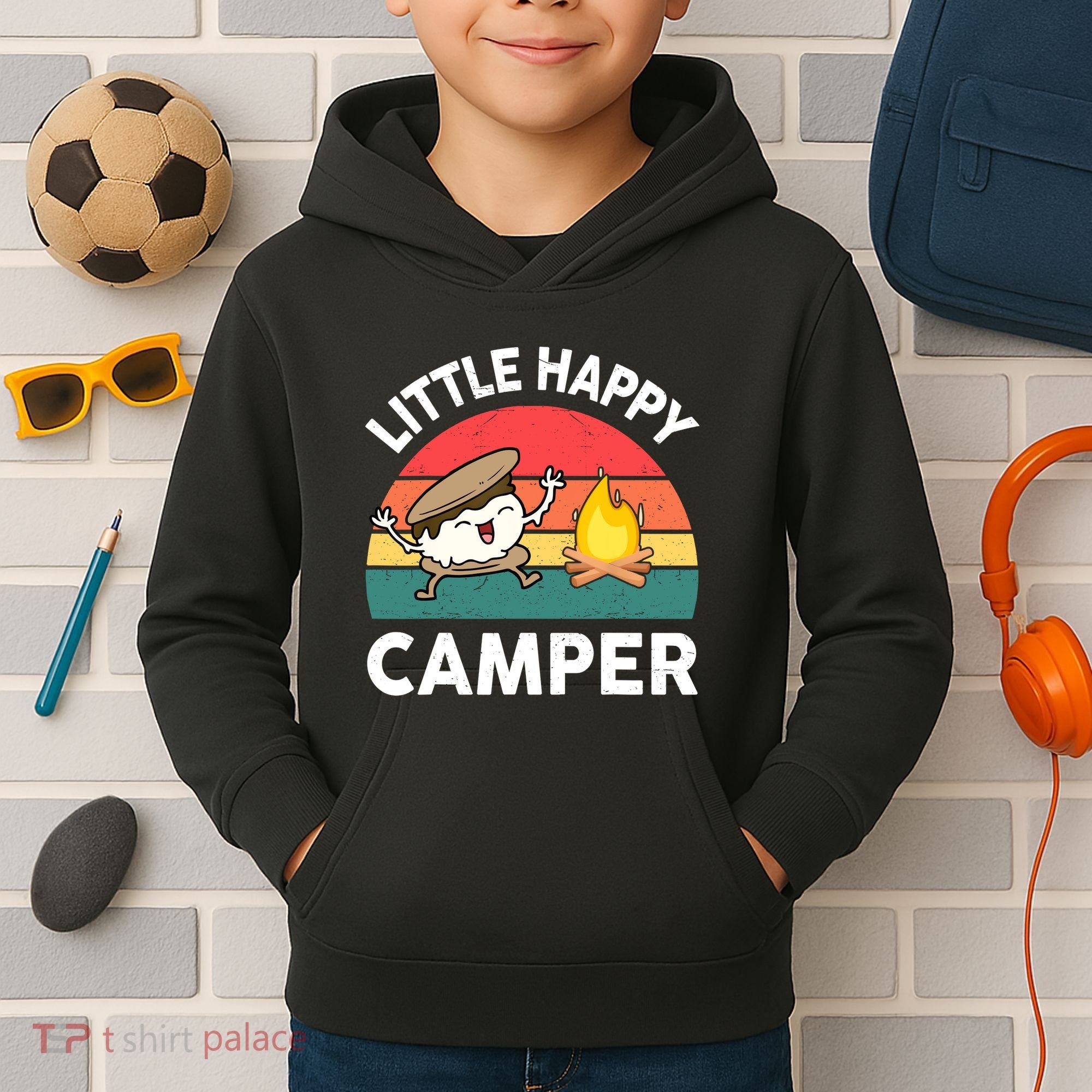 Funny Little Happy Camper Boy Girl Smore Camping Kids Hoodie