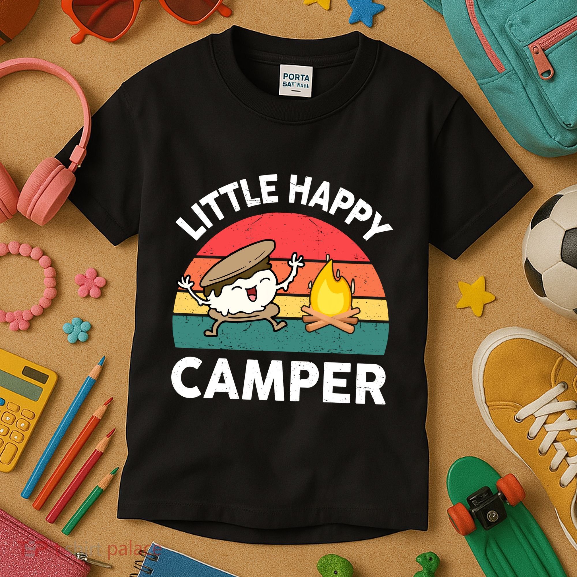 Funny Little Happy Camper Boy Girl Smore Camping Kids T-Shirt