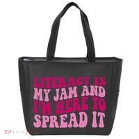 Funny Literacy Is My Jam And IM Here To Spread It Tote Bag thumb 0