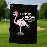 Flamingo Let It Snow Somewhere Else Christmas Gift Golf Towel thumb 1