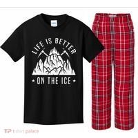 Funny Life Is Better On The Ice Mountaineering Snow Ice Climber Funny Kids Plaid Pajama Set thumb 0