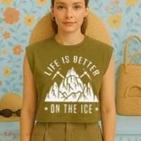 Funny Life Is Better On The Ice Mountaineering Snow Ice Climber Funny Garment-Dyed Women's Muscle Tee thumb 4