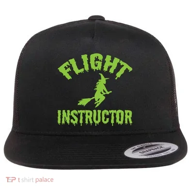 Flight Instructor Witch Flat Bill Trucker Hat