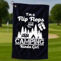 Flip Flops and Camping Kinda Girl Golf Towel thumb 1