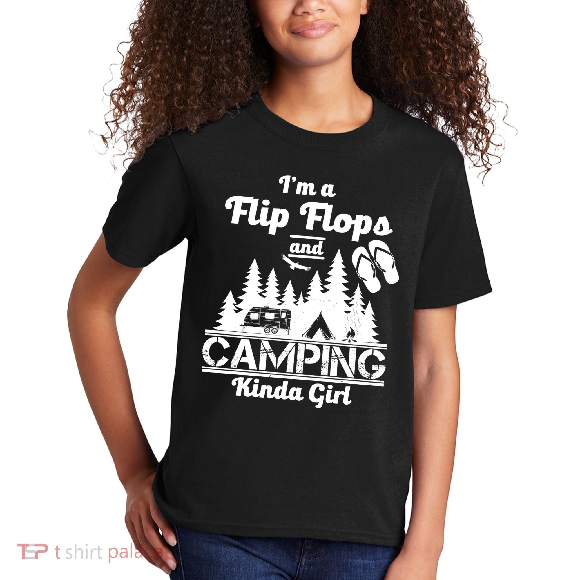Flip Flops and Camping Kinda Girl Kids T-Shirt