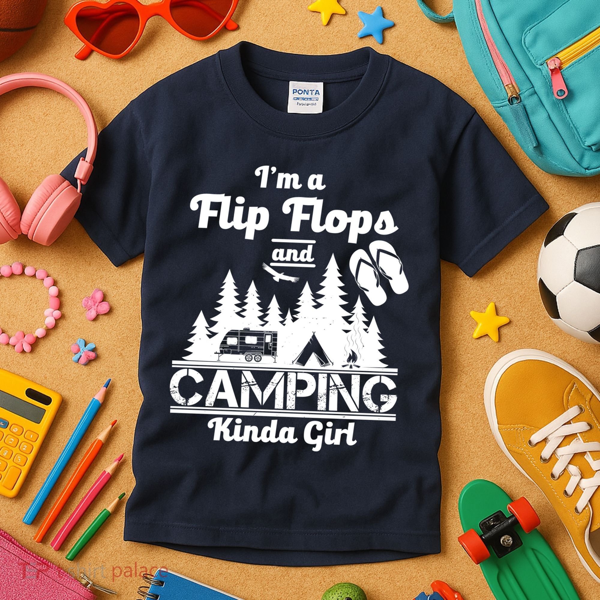 Flip Flops and Camping Kinda Girl Kids T-Shirt
