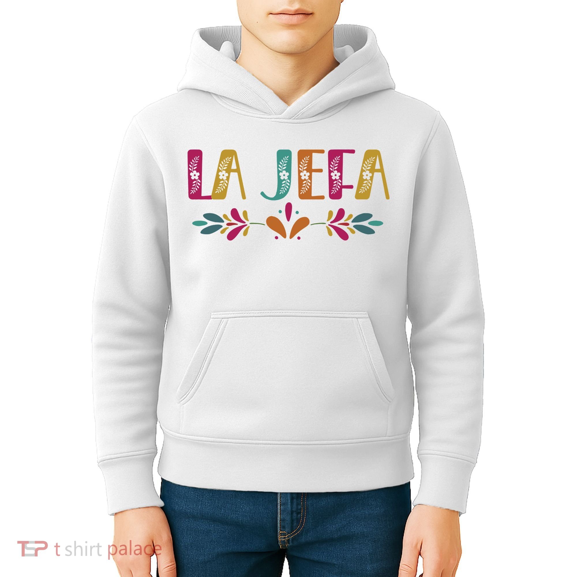 Floral La Jefa Mexican Mom Kids Hoodie