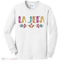 Floral La Jefa Mexican Mom Kids Long Sleeve Shirt thumb 0
