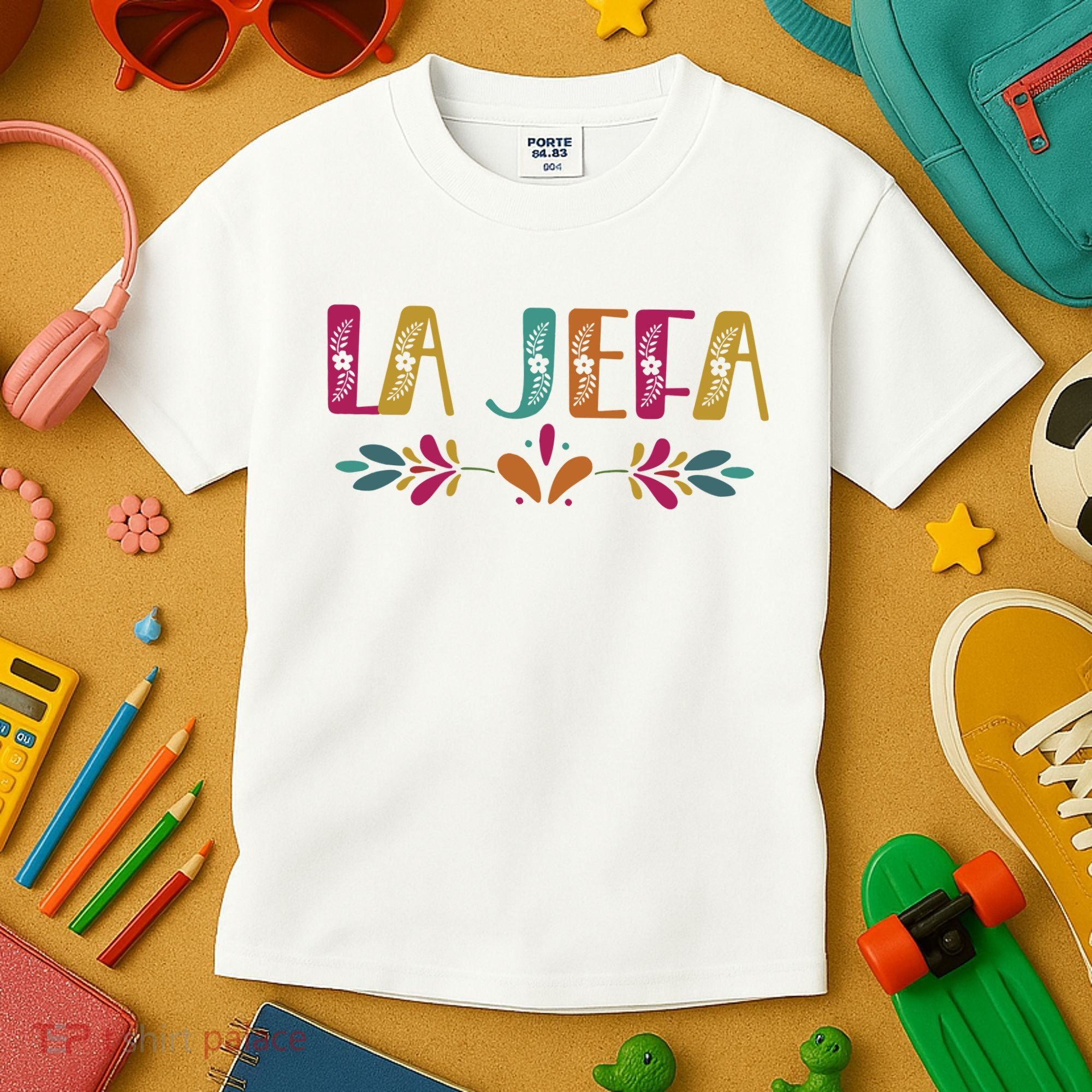 Floral La Jefa Mexican Mom Kids T-Shirt