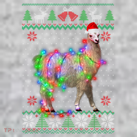 Funny Llama Lights Tangled Ugly Sweater Christmas Animals The Baniff Cuffed Pom Beanie thumb 2