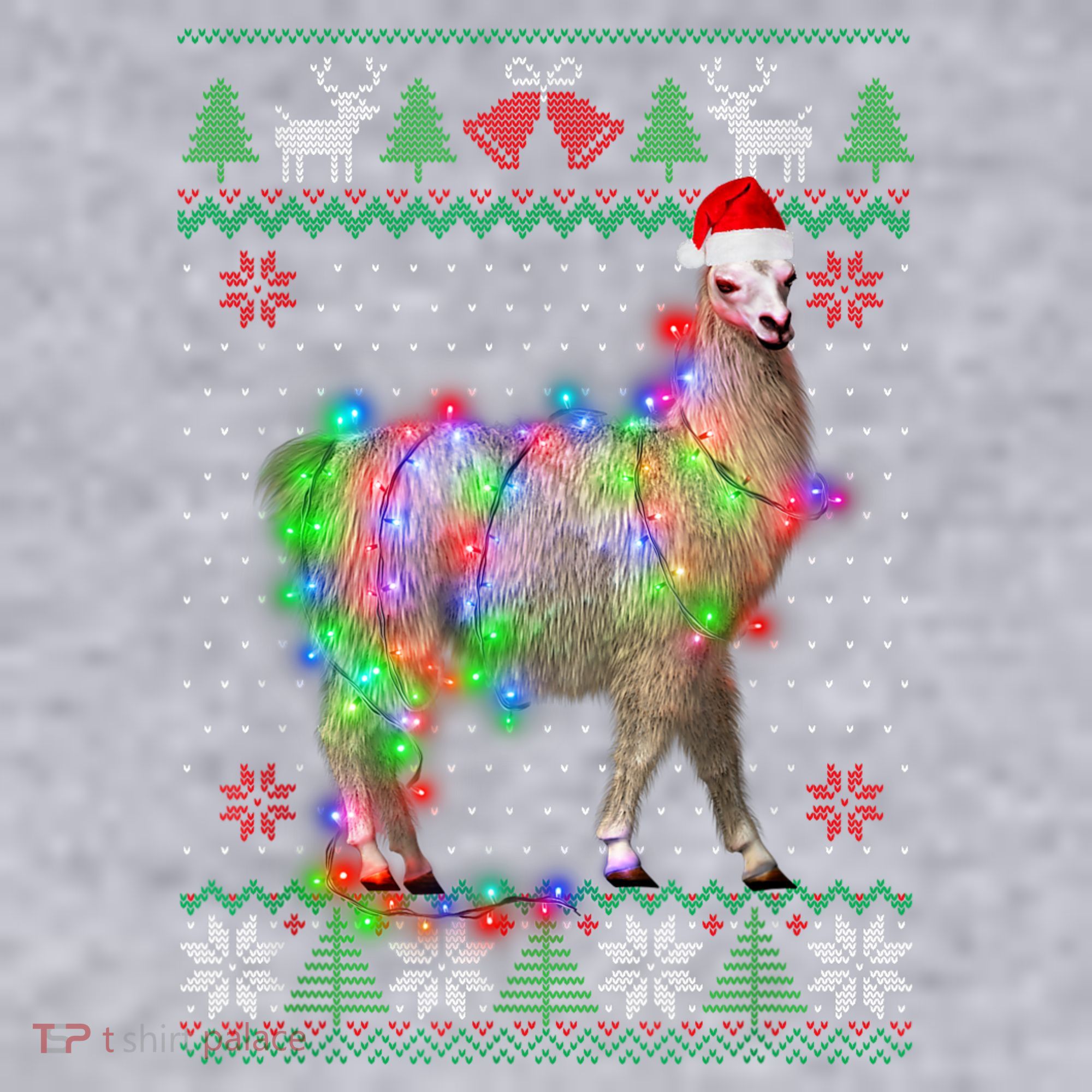 Funny Llama Lights Tangled Ugly Sweater Christmas Animals Women's Racerback Cropped Tank