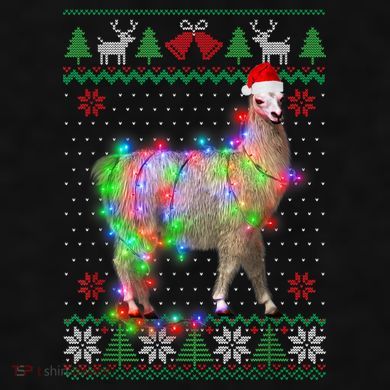 Funny Llama Lights Tangled Ugly Sweater Christmas Animals Ladies PosiCharge Tri-Blend Wicking Tank