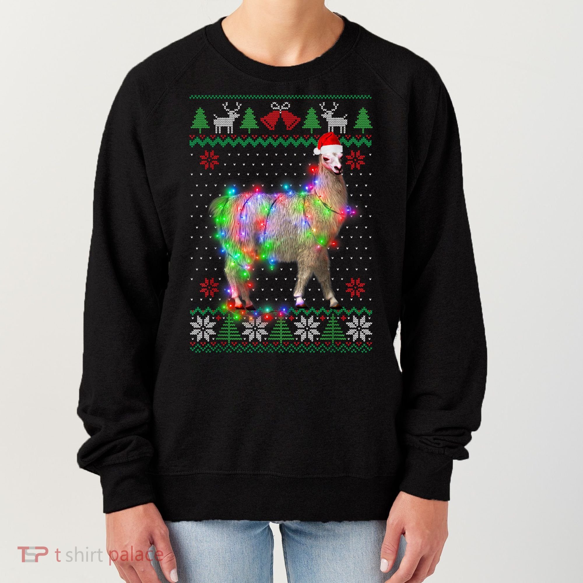 Funny Llama Lights Tangled Ugly Sweater Christmas Animals Women's Sweatshirt