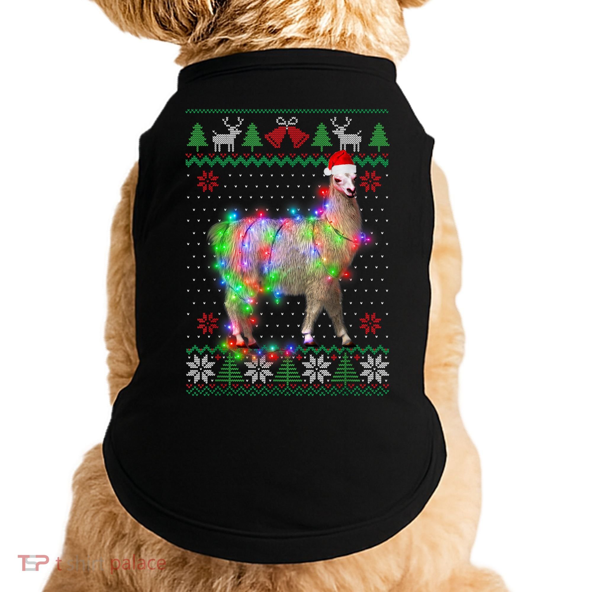 Funny Llama Lights Tangled Ugly Sweater Christmas Animals Doggie Tank