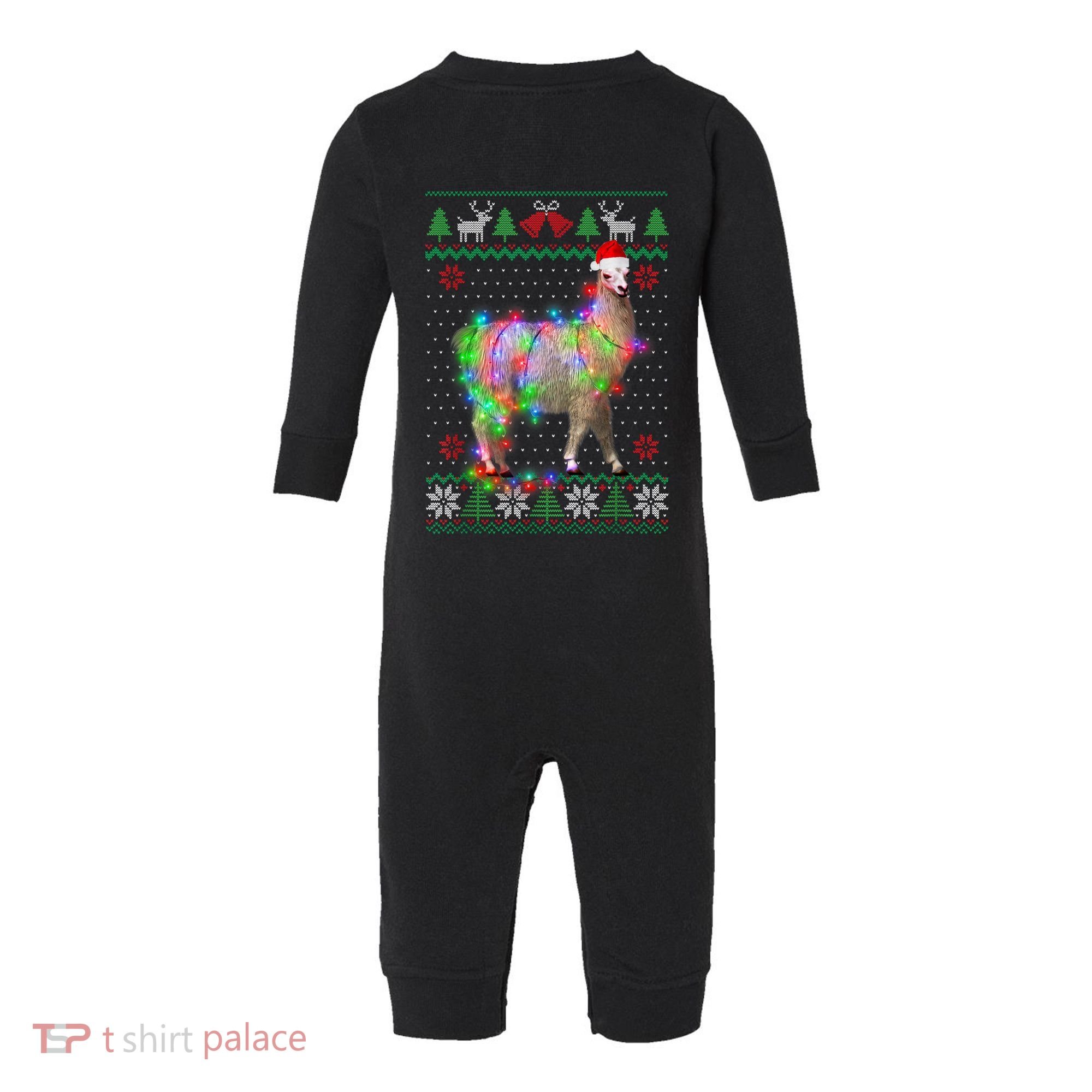 Funny Llama Lights Tangled Ugly Sweater Christmas Animals Infant Fleece One Piece