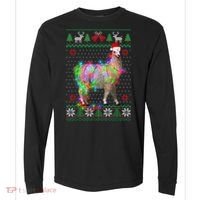 Funny Llama Lights Tangled Ugly Sweater Christmas Animals Comfort Colors Heavyweight Long Sleeve T-Shirt thumb 0