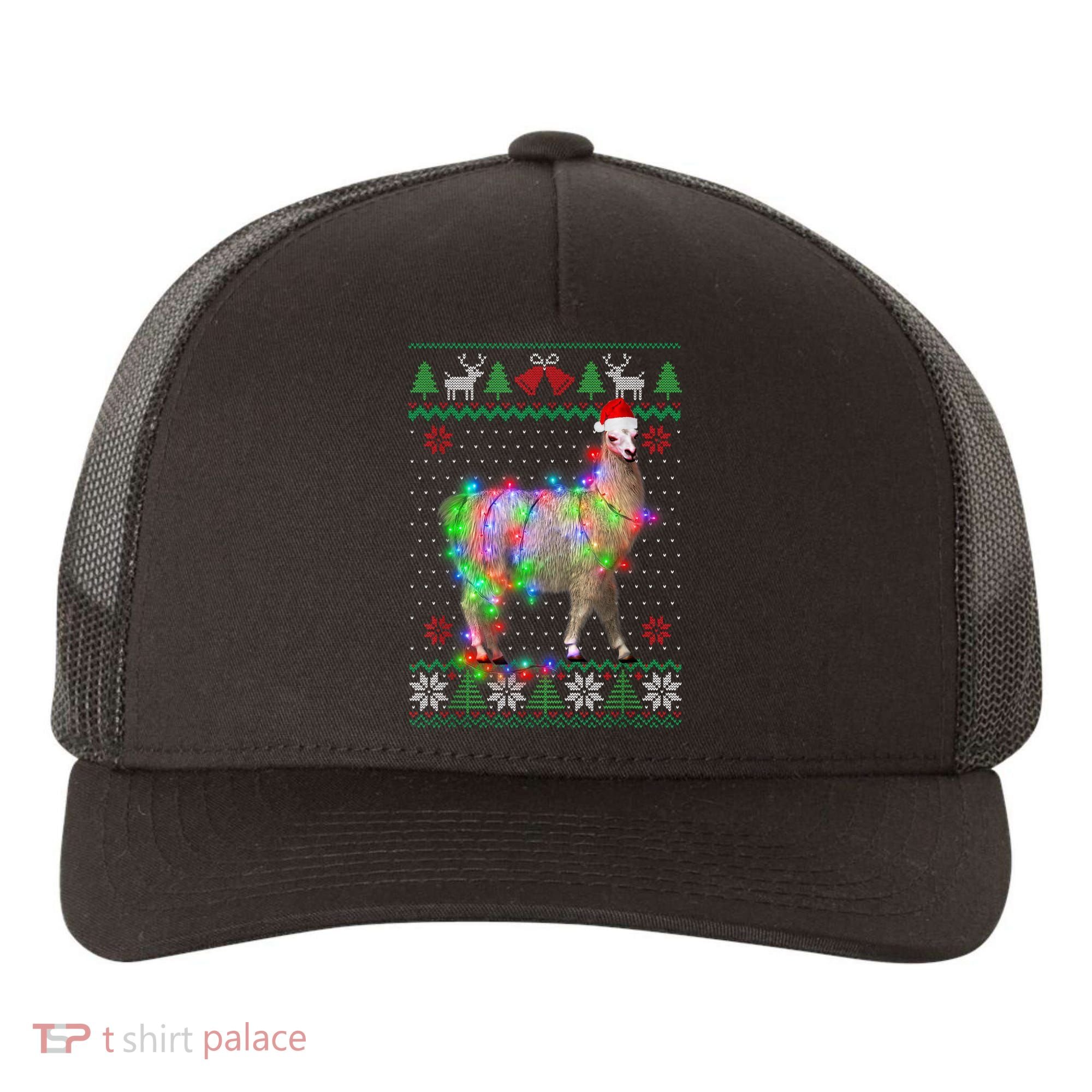 Funny Llama Lights Tangled Ugly Sweater Christmas Animals Yupoong Adult 5-Panel Trucker Hat