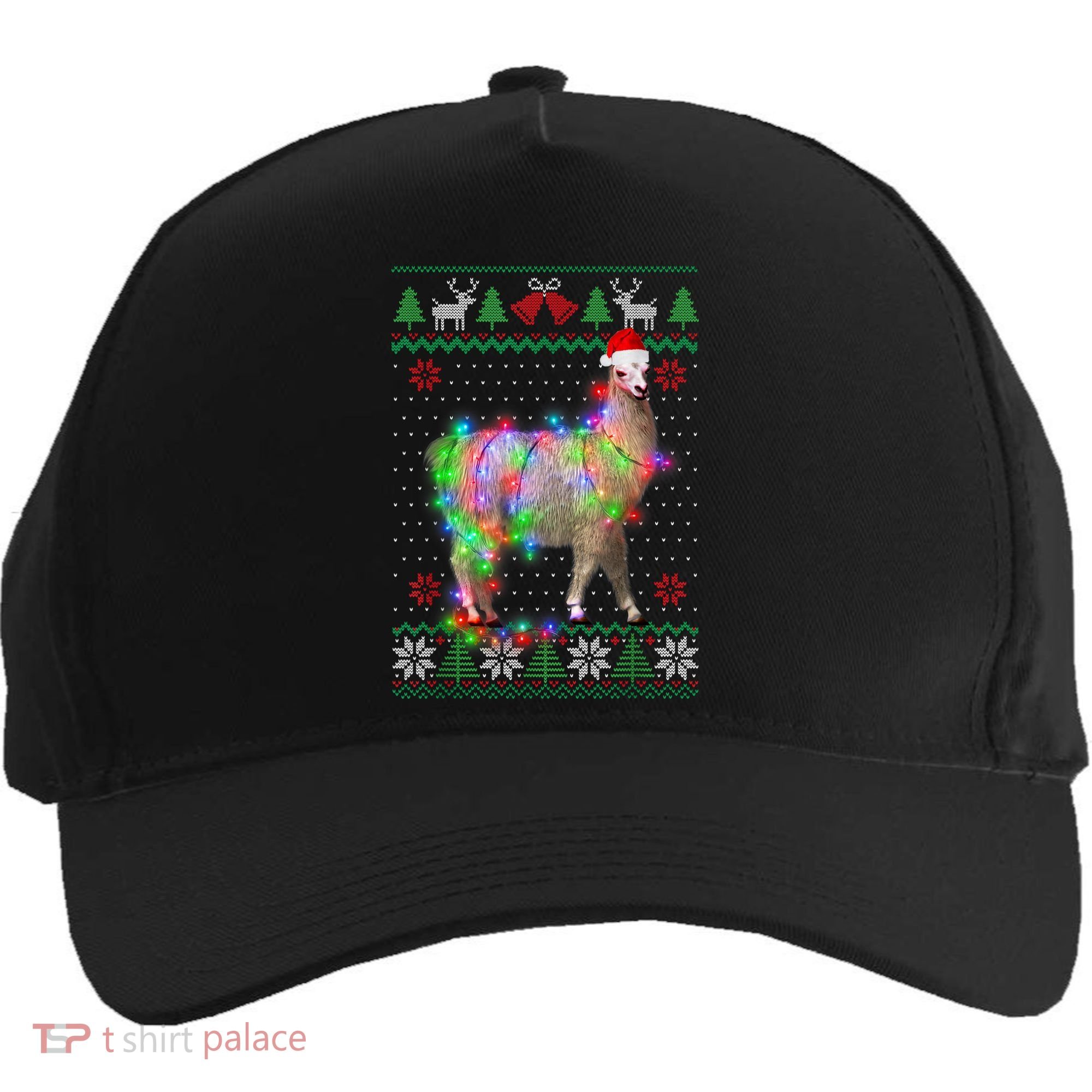 Funny Llama Lights Tangled Ugly Sweater Christmas Animals Five-Panel Snapback Cap