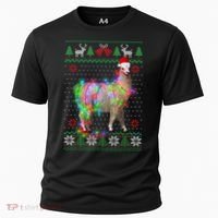 Funny Llama Lights Tangled Ugly Sweater Christmas Animals Cooling Performance Crew T-Shirt thumb 0