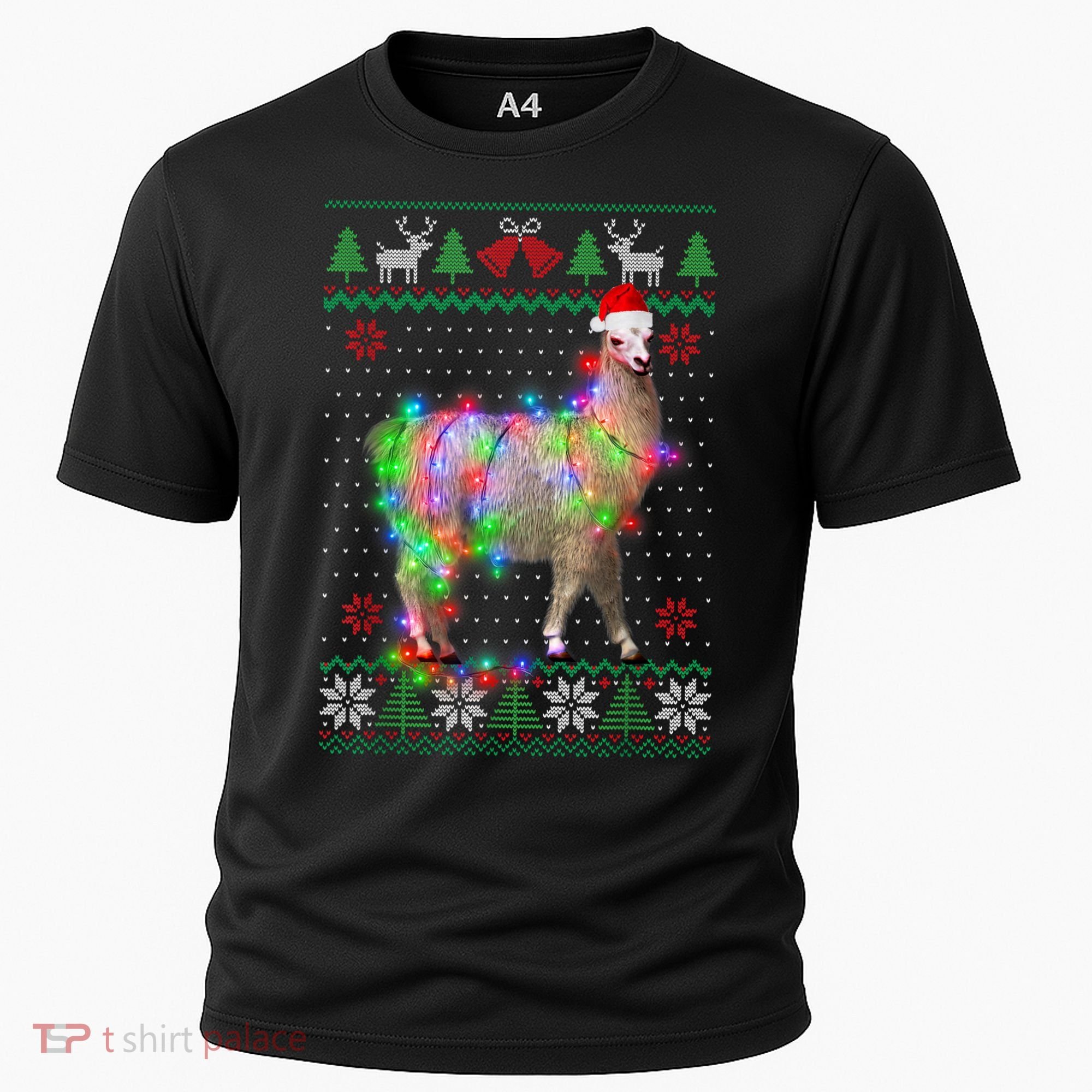 Funny Llama Lights Tangled Ugly Sweater Christmas Animals Cooling Performance Crew T-Shirt