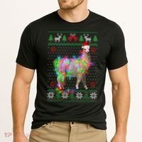 Funny Llama Lights Tangled Ugly Sweater Christmas Animals Cooling Performance Crew T-Shirt thumb 2