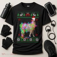 Funny Llama Lights Tangled Ugly Sweater Christmas Animals Cooling Performance Crew T-Shirt thumb 3