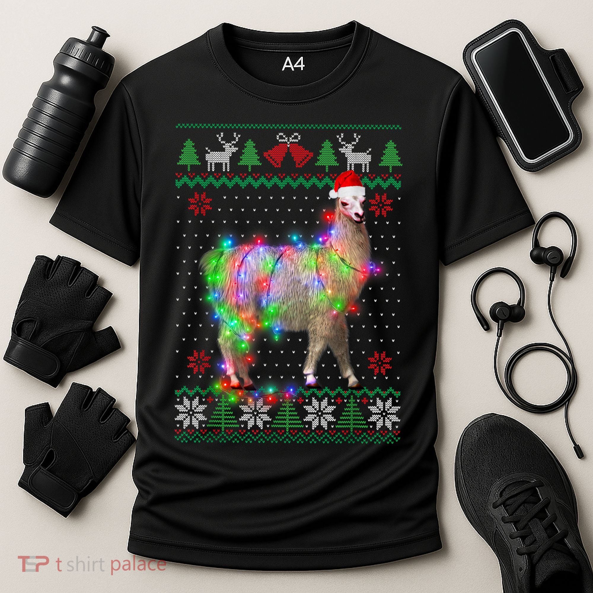 Funny Llama Lights Tangled Ugly Sweater Christmas Animals Cooling Performance Crew T-Shirt