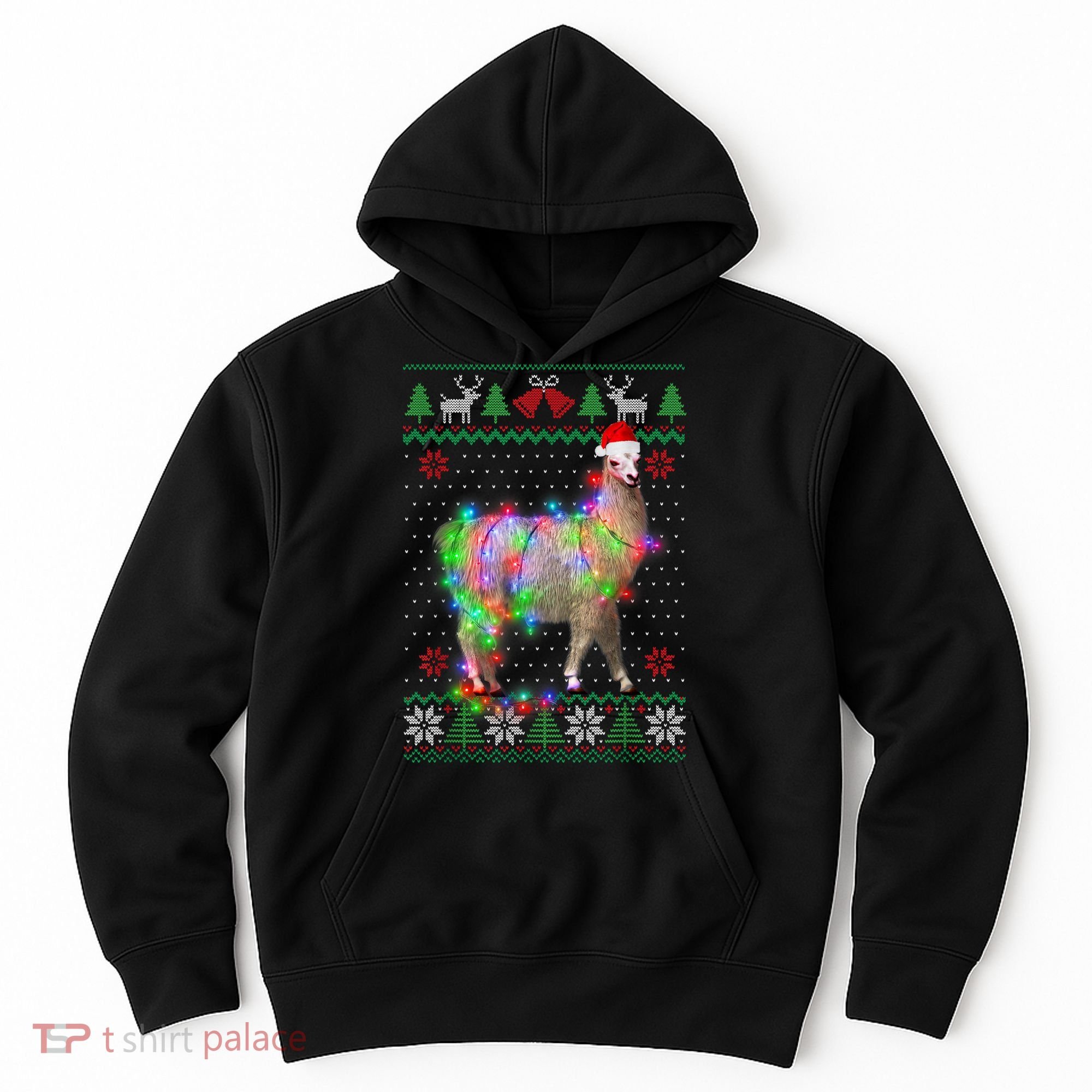 Funny Llama Lights Tangled Ugly Sweater Christmas Animals Hoodie
