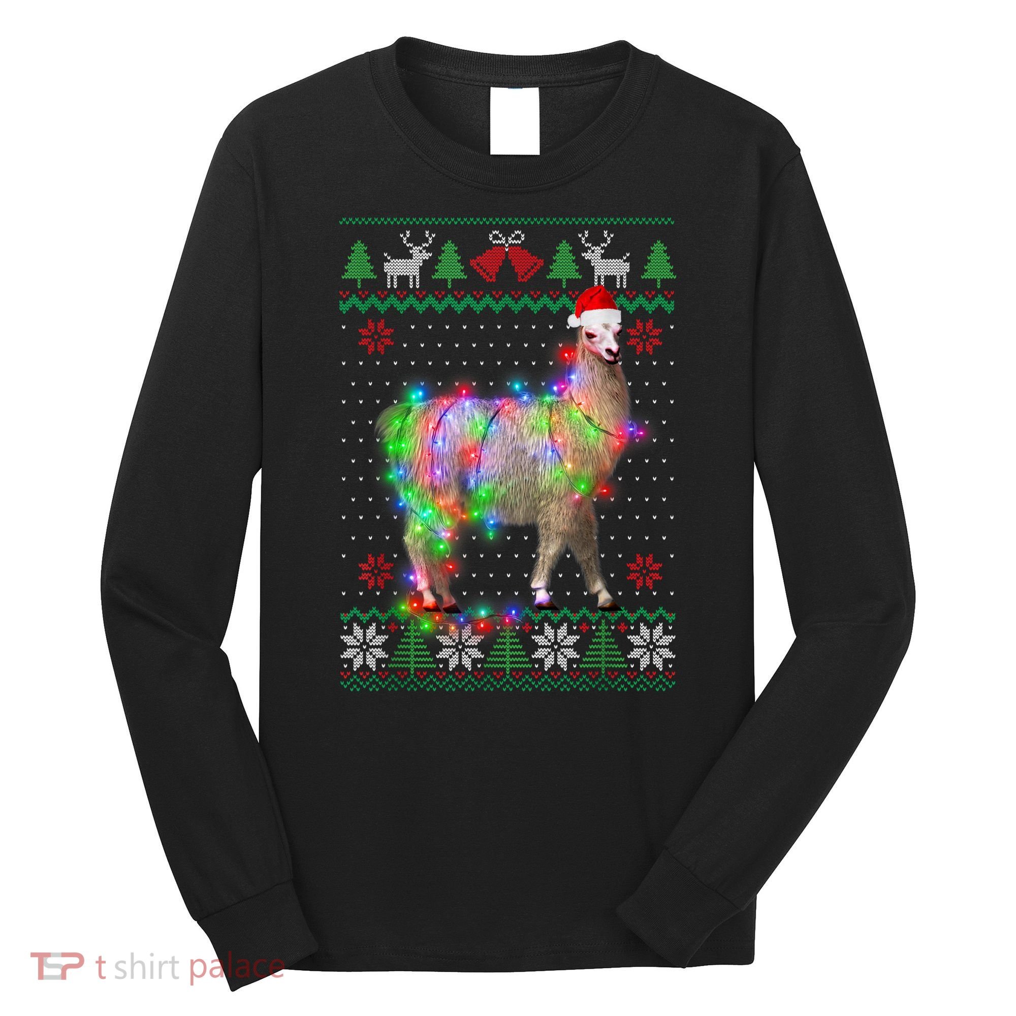 Funny Llama Lights Tangled Ugly Sweater Christmas Animals Long Sleeve Shirt