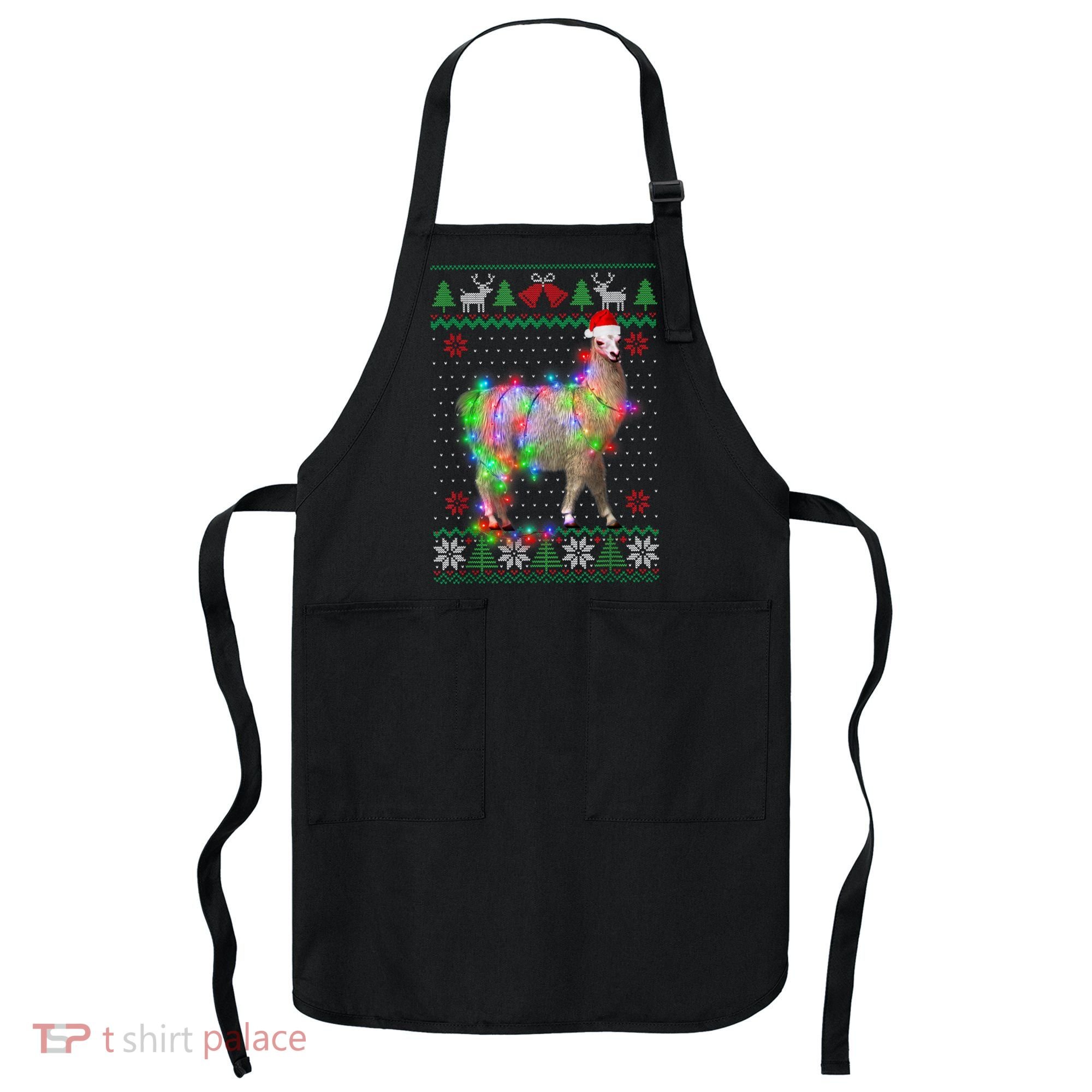 Funny Llama Lights Tangled Ugly Sweater Christmas Animals Apron
