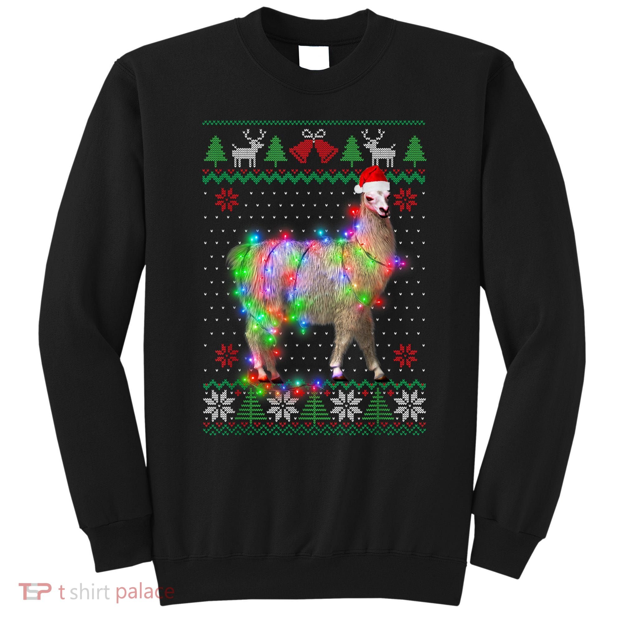 Funny Llama Lights Tangled Ugly Sweater Christmas Animals Sweatshirt