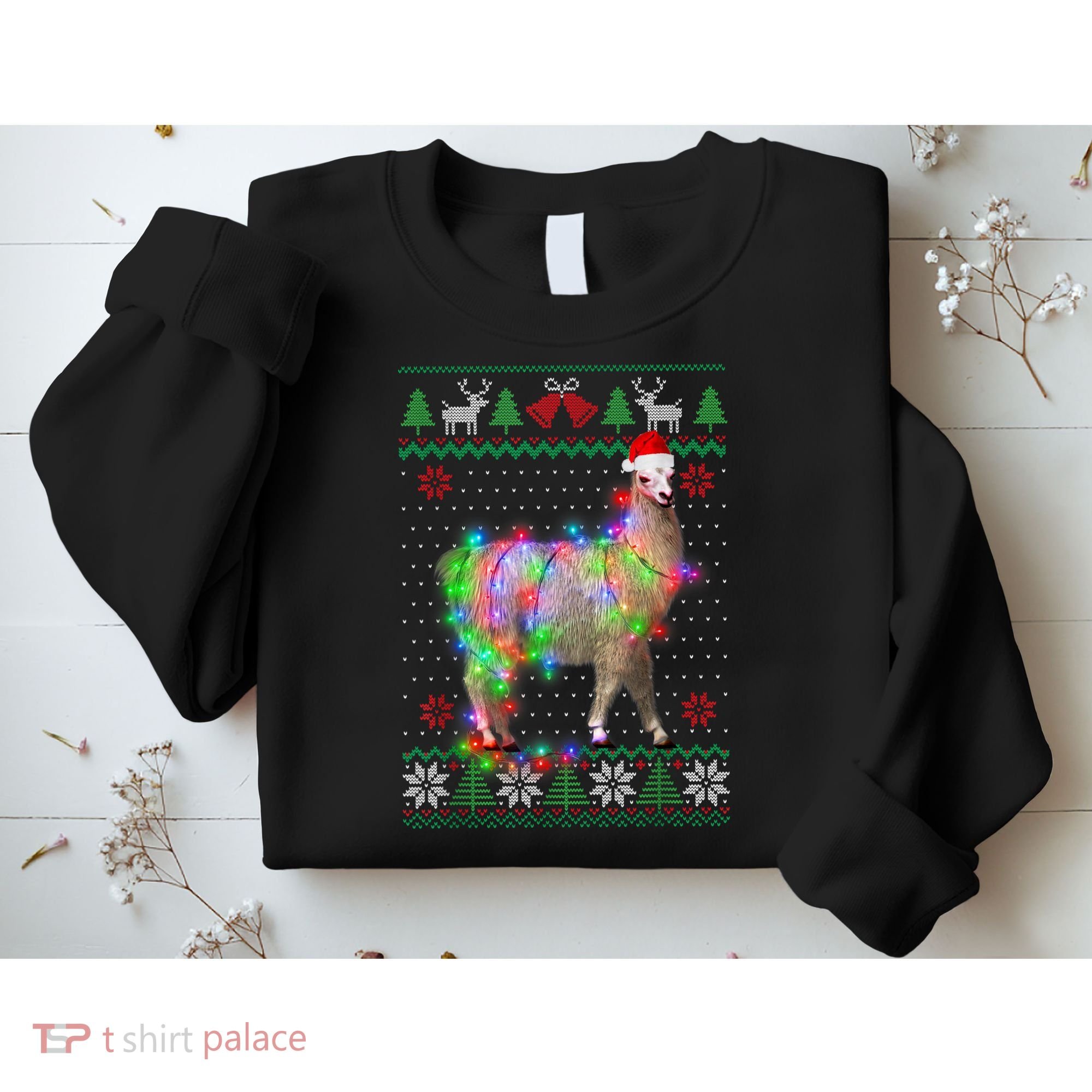 Funny Llama Lights Tangled Ugly Sweater Christmas Animals Sweatshirt