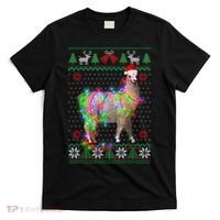 Funny Llama Lights Tangled Ugly Sweater Christmas Animals T-Shirt thumb 0