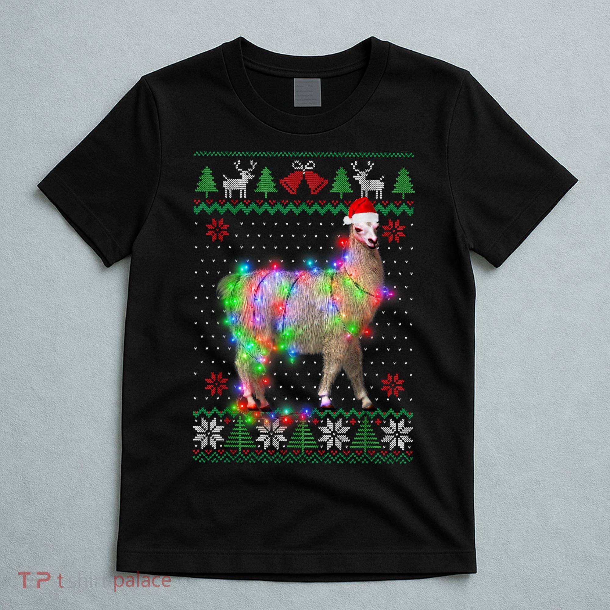 Funny Llama Lights Tangled Ugly Sweater Christmas Animals T-Shirt