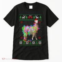 Funny Llama Lights Tangled Ugly Sweater Christmas Animals Tall T-Shirt thumb 0