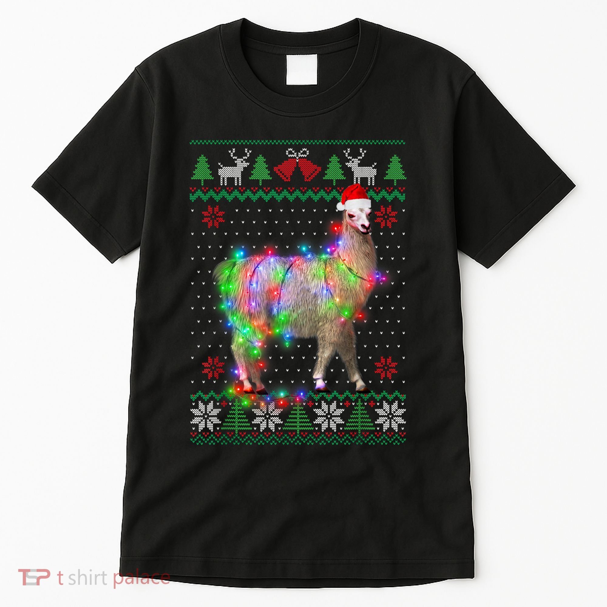 Funny Llama Lights Tangled Ugly Sweater Christmas Animals Tall T-Shirt