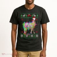 Funny Llama Lights Tangled Ugly Sweater Christmas Animals Tall T-Shirt thumb 2