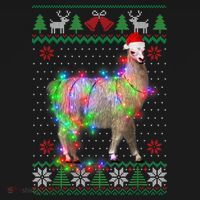 Funny Llama Lights Tangled Ugly Sweater Christmas Animals Tall T-Shirt thumb 4