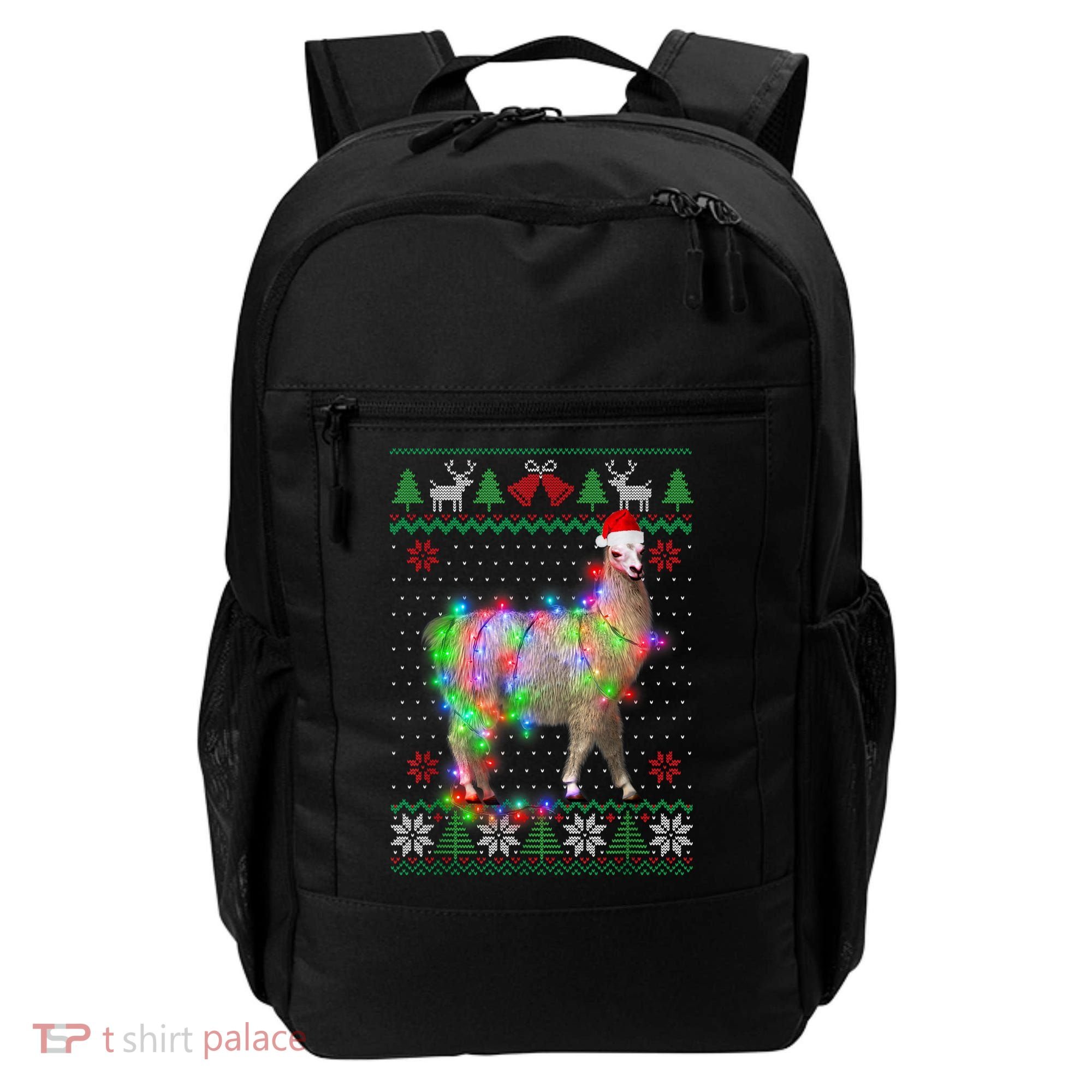 Funny Llama Lights Tangled Ugly Sweater Christmas Animals Backpack