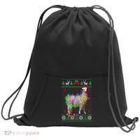 Funny Llama Lights Tangled Ugly Sweater Christmas Animals Sweatshirt Cinch Pack Bag thumb 0