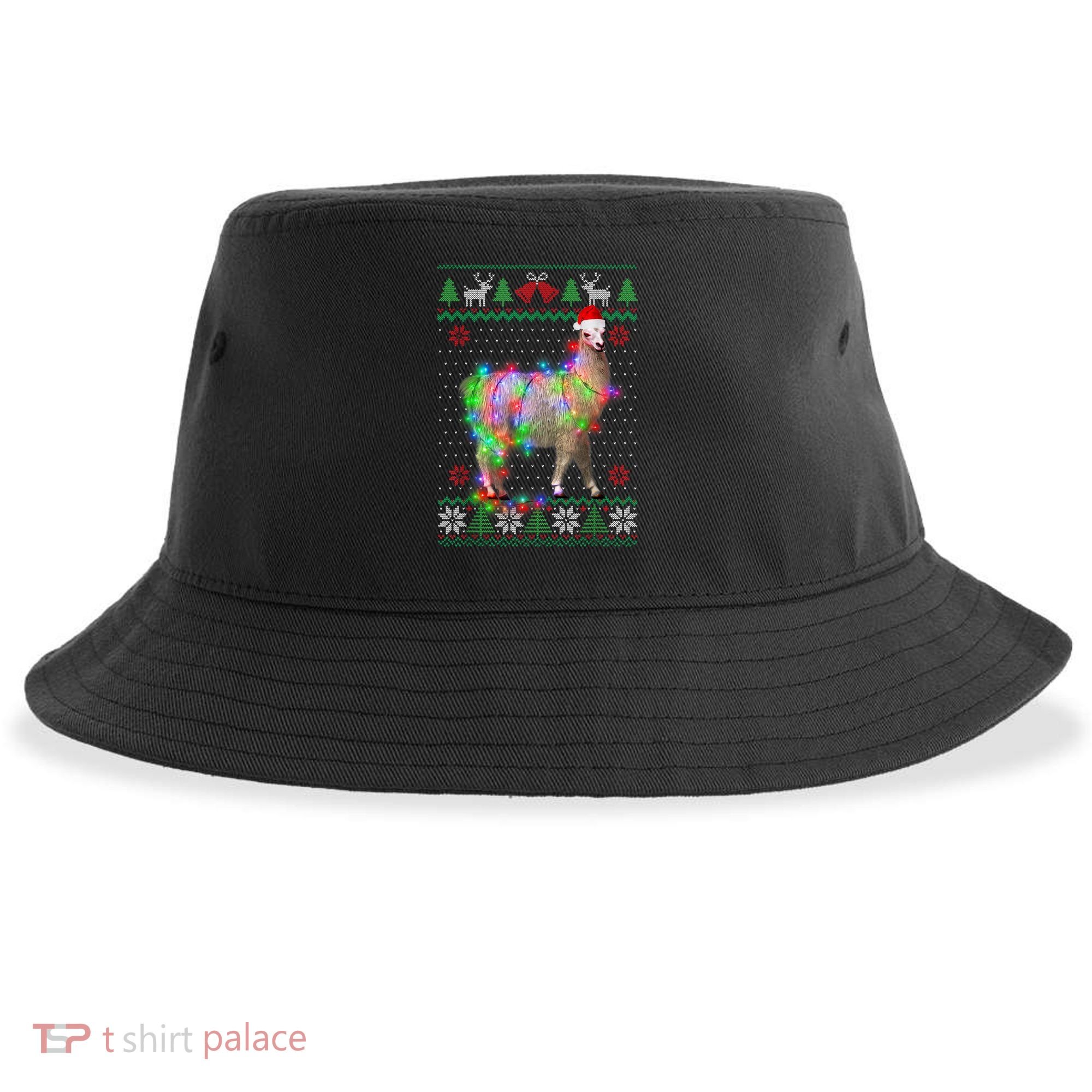 Funny Llama Lights Tangled Ugly Sweater Christmas Animals Sustainable Bucket Hat