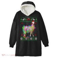Funny Llama Lights Tangled Ugly Sweater Christmas Animals Hooded Wearable Blanket thumb 0