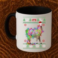 Funny Llama Lights Tangled Ugly Sweater Christmas Animals Coffee Mug thumb 2