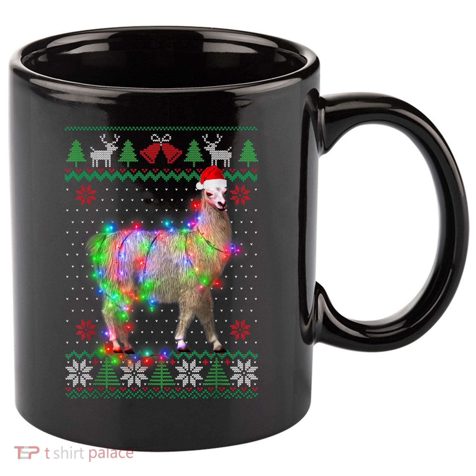 Funny Llama Lights Tangled Ugly Sweater Christmas Animals 11oz C Handle Ceramic Mug