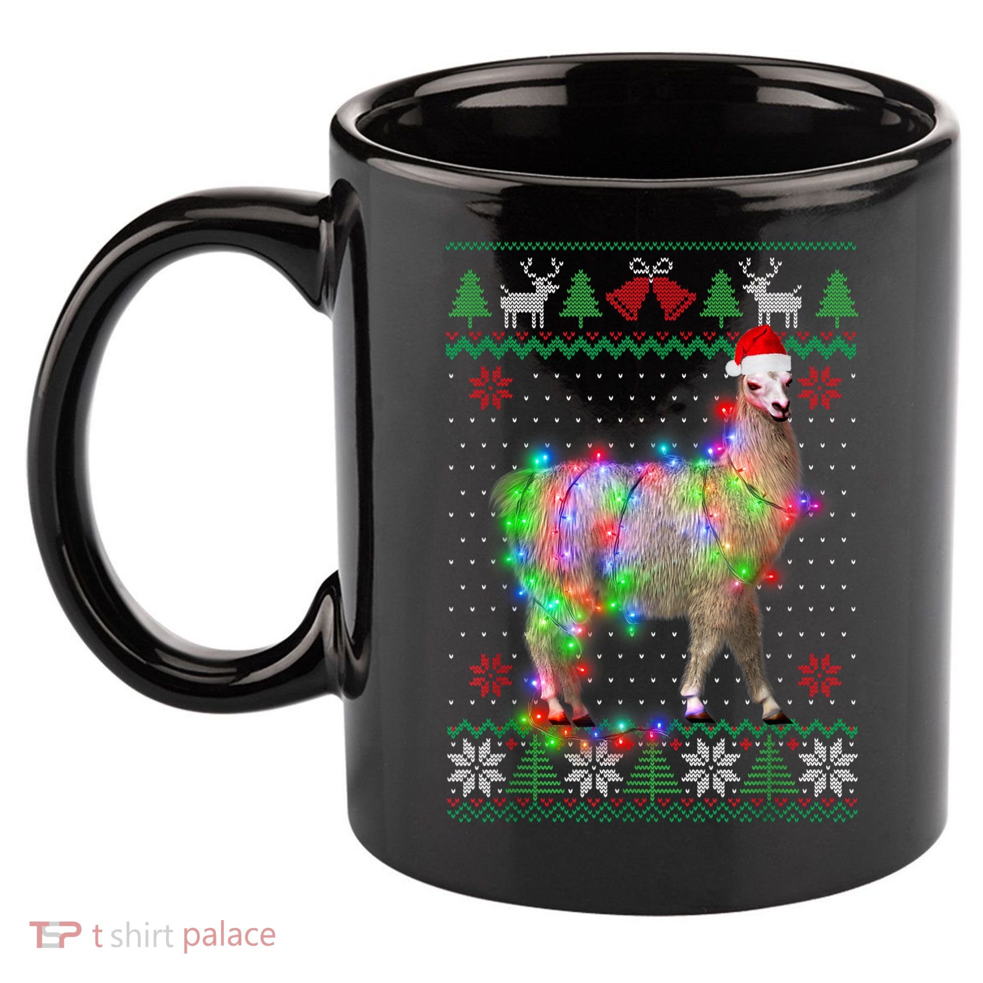Funny Llama Lights Tangled Ugly Sweater Christmas Animals 11oz C Handle Ceramic Mug