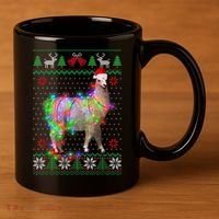 Funny Llama Lights Tangled Ugly Sweater Christmas Animals 11oz C Handle Ceramic Mug thumb 3