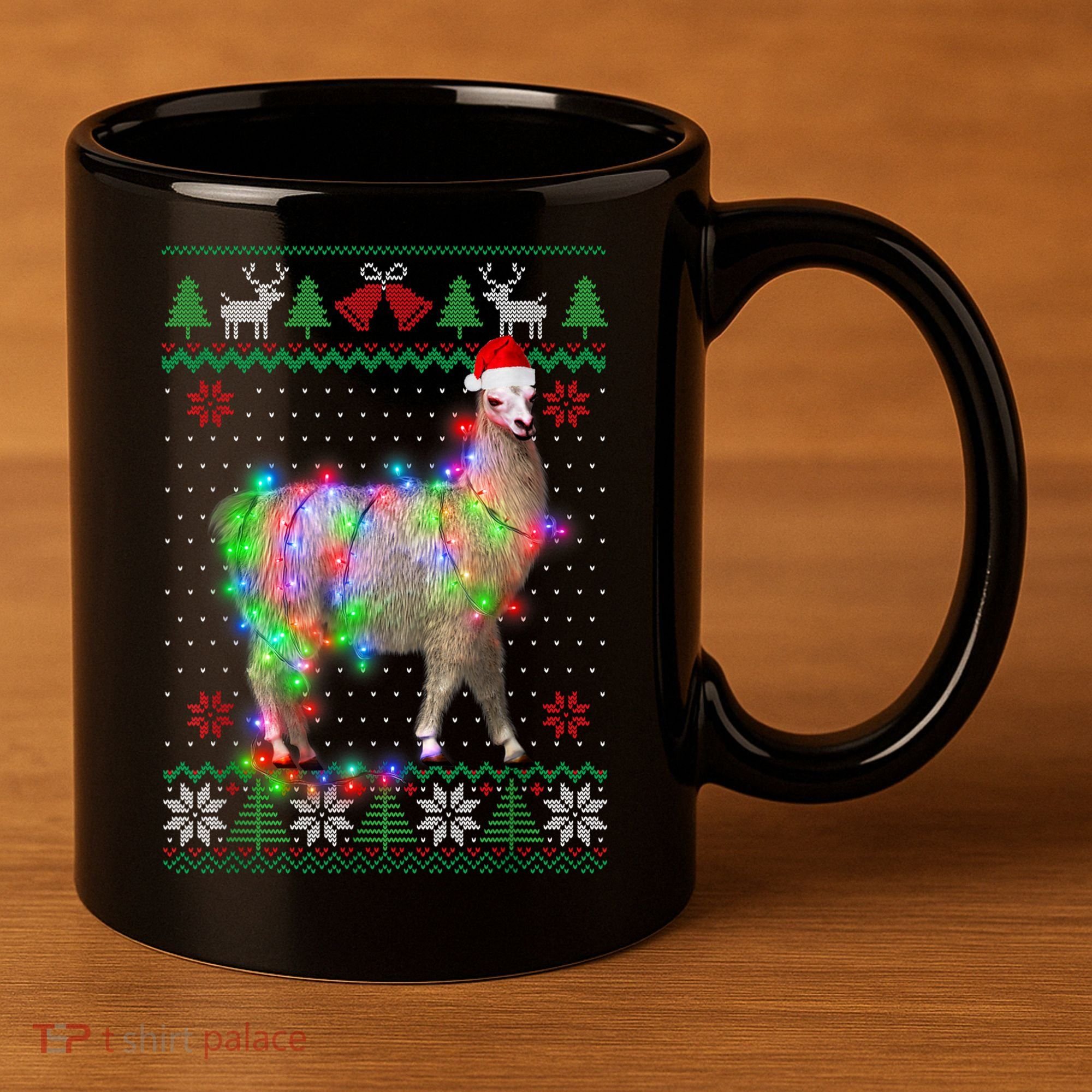 Funny Llama Lights Tangled Ugly Sweater Christmas Animals 11oz C Handle Ceramic Mug