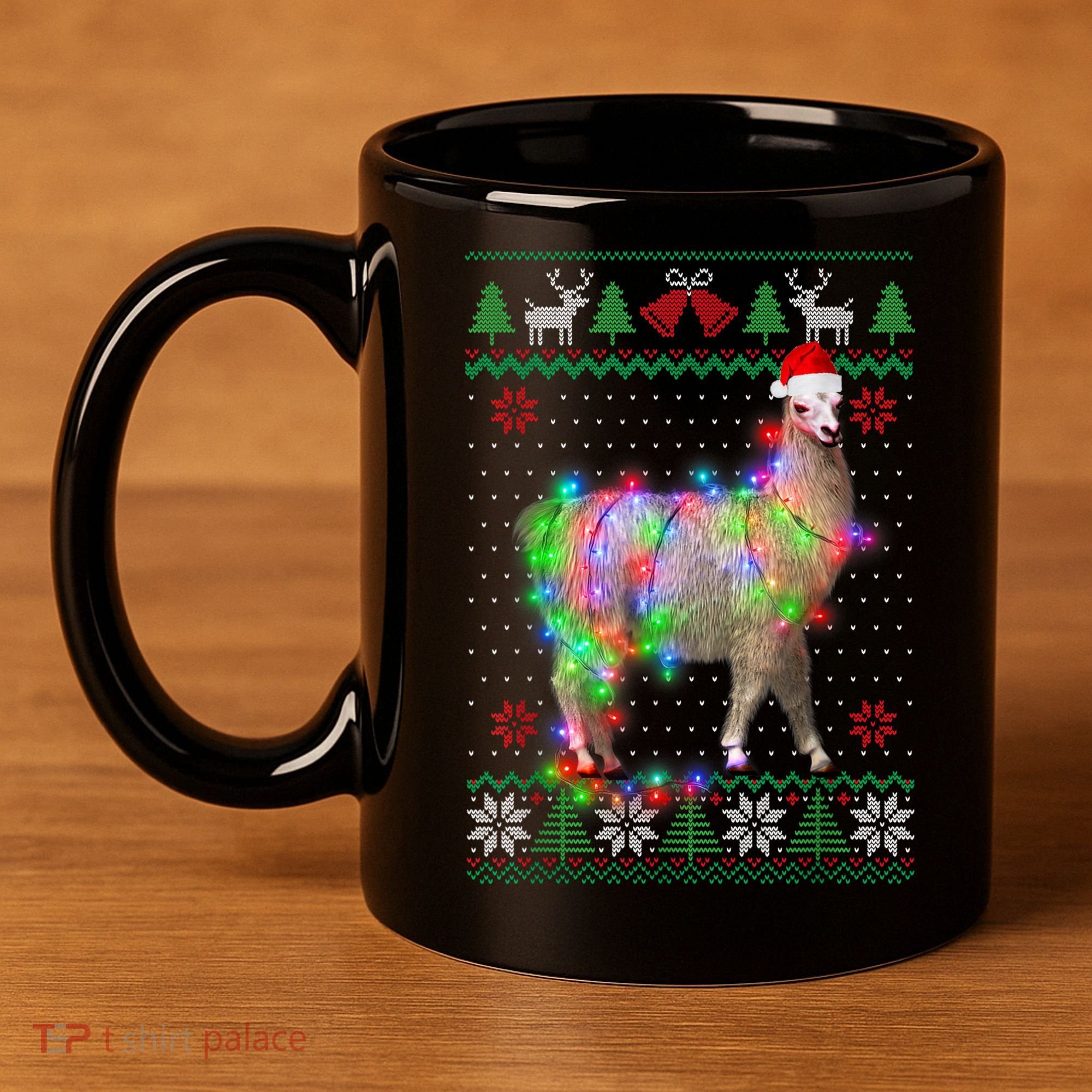 Funny Llama Lights Tangled Ugly Sweater Christmas Animals 11oz C Handle Ceramic Mug
